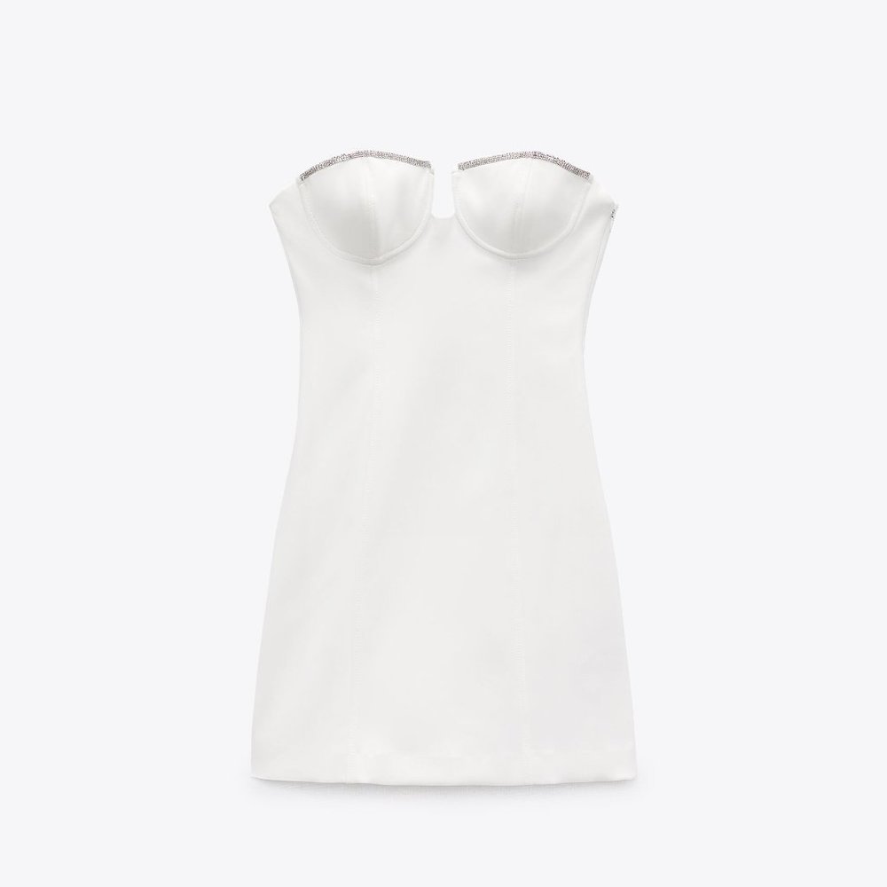 ZARA WHITE BEJEWELED STRAPLESS DRESS - Picture 12 of 12